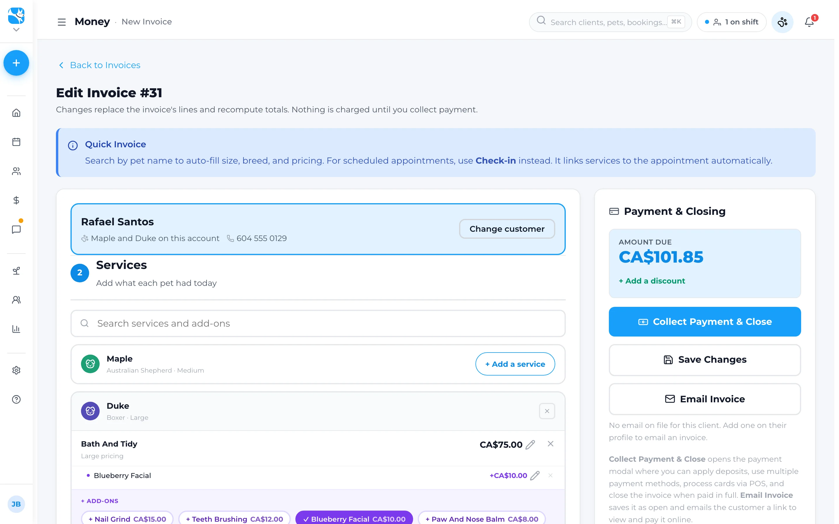 Checkout in Woof, with a retail line